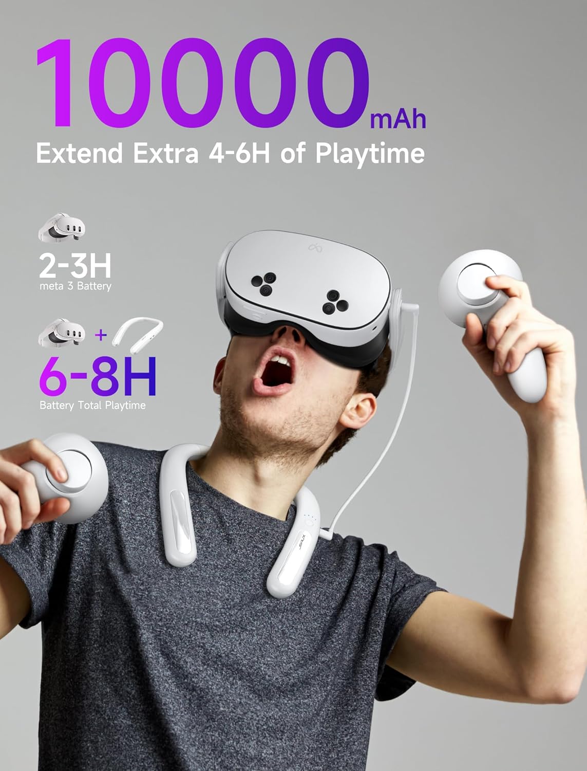 JSAUX Battery Pack for Meta Quest 3S/3/2, 10000mAh PD Fast Charger Battery Pack (Extra 4-6 H Playtime), VR Extend Power Accessories, Compatible with Oculus Quest 3/2/3S/Pro - PuriLite