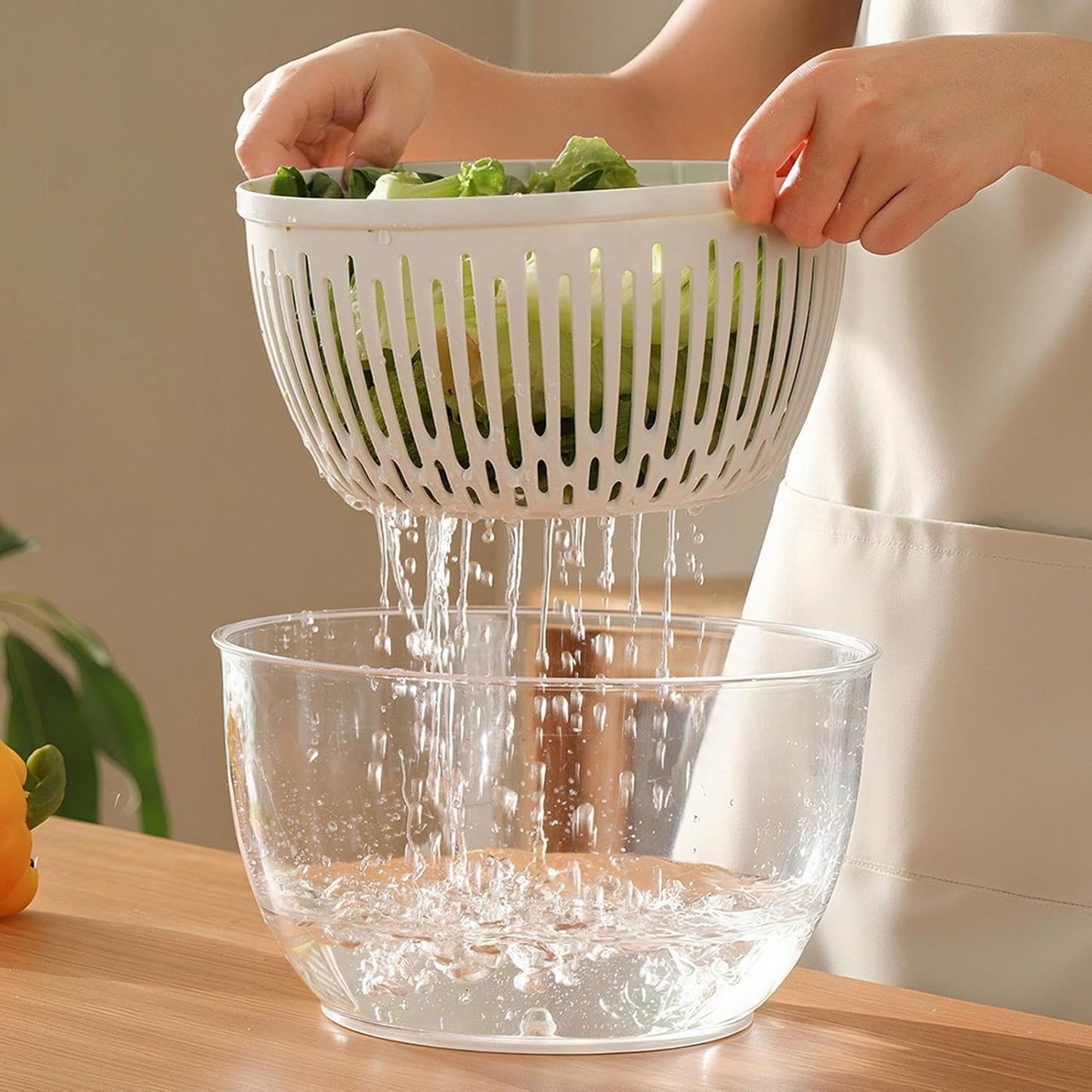 Salad Spinner Small | Lettuce Washer and Spinner 4.5L | Bowl Basket Container Strainer with Non-Slip Base for Vegetable Fruit Cleaning Storage Kitchen Refrigerator - PuriLite