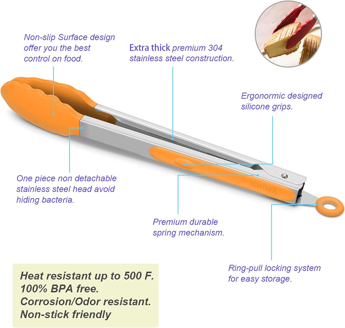Purilite Select Silicone &amp; Stainless Steel Kitchen Tongs - PuriLite