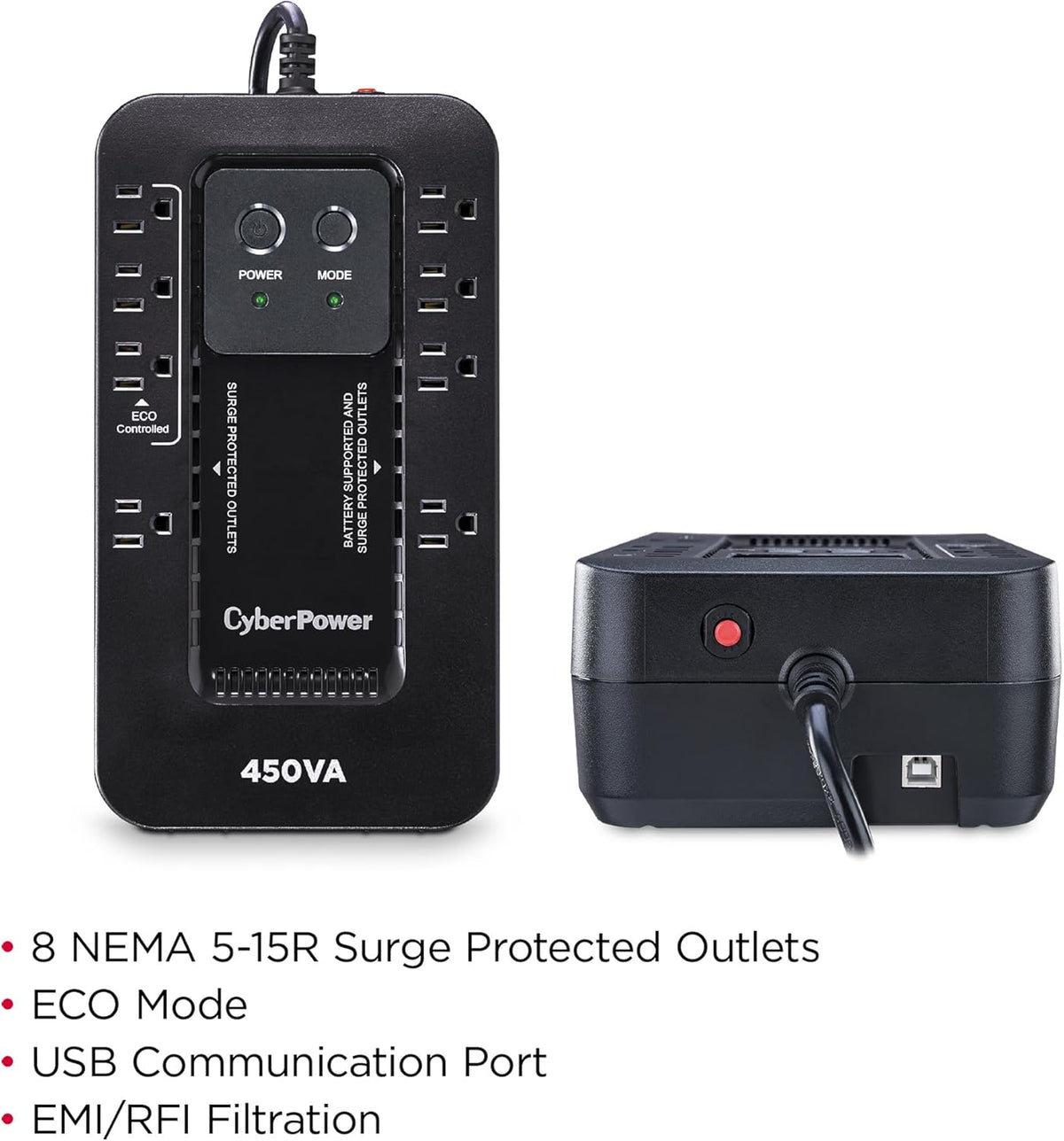 CyberPower EC850LCD Ecologic Battery Backup & Surge Protector UPS System, 850VA/510W, 12 Outlets, ECO Mode, Compact, Uninterruptible Power Supply - PuriLite