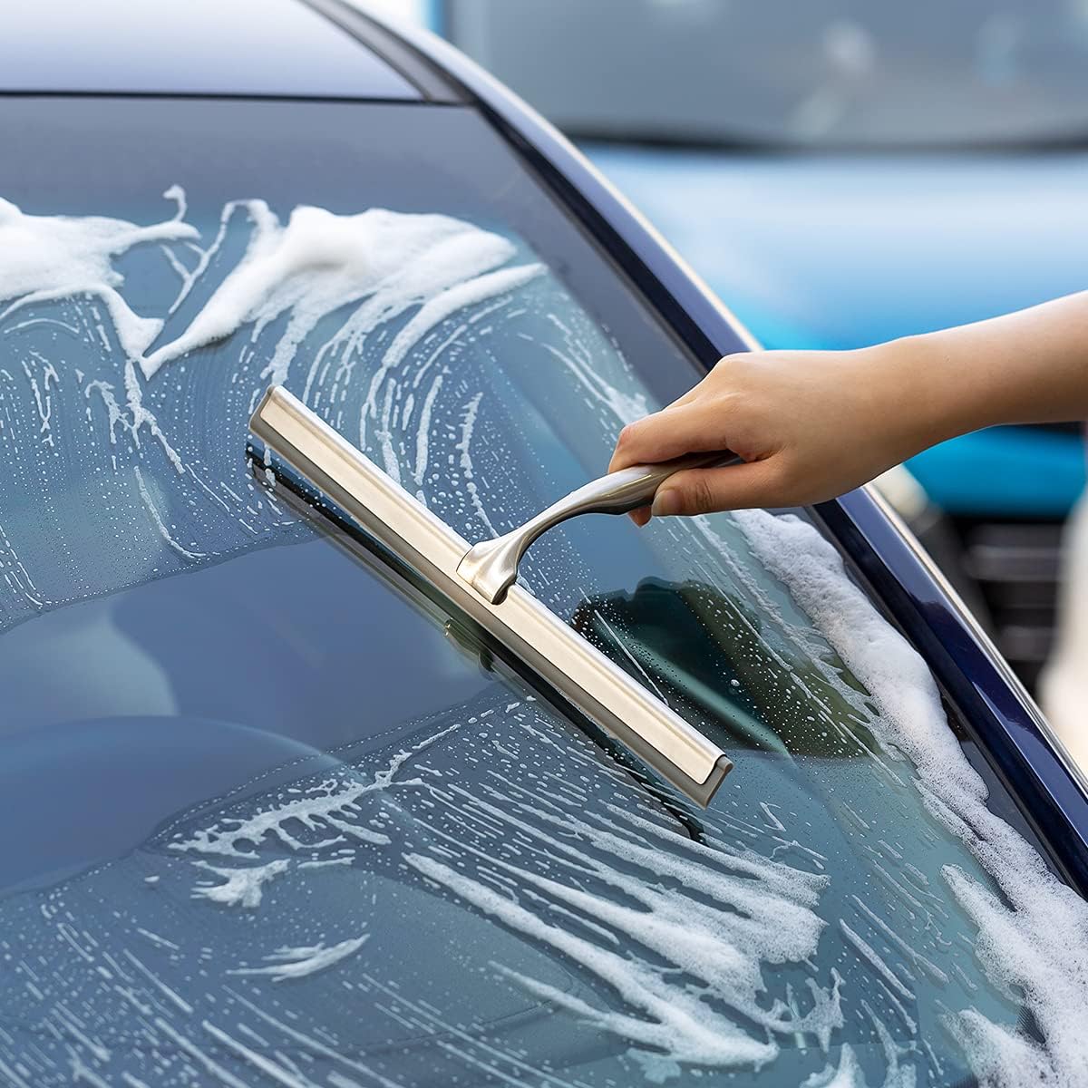 Ettori Shower Squeegee for Glass Doors, Squeegee for Shower Glass Door, Window and Car Glass, Mirrors - All-Purpose Stainless Steel Squeegee, 10 Inches and Black - PuriLite