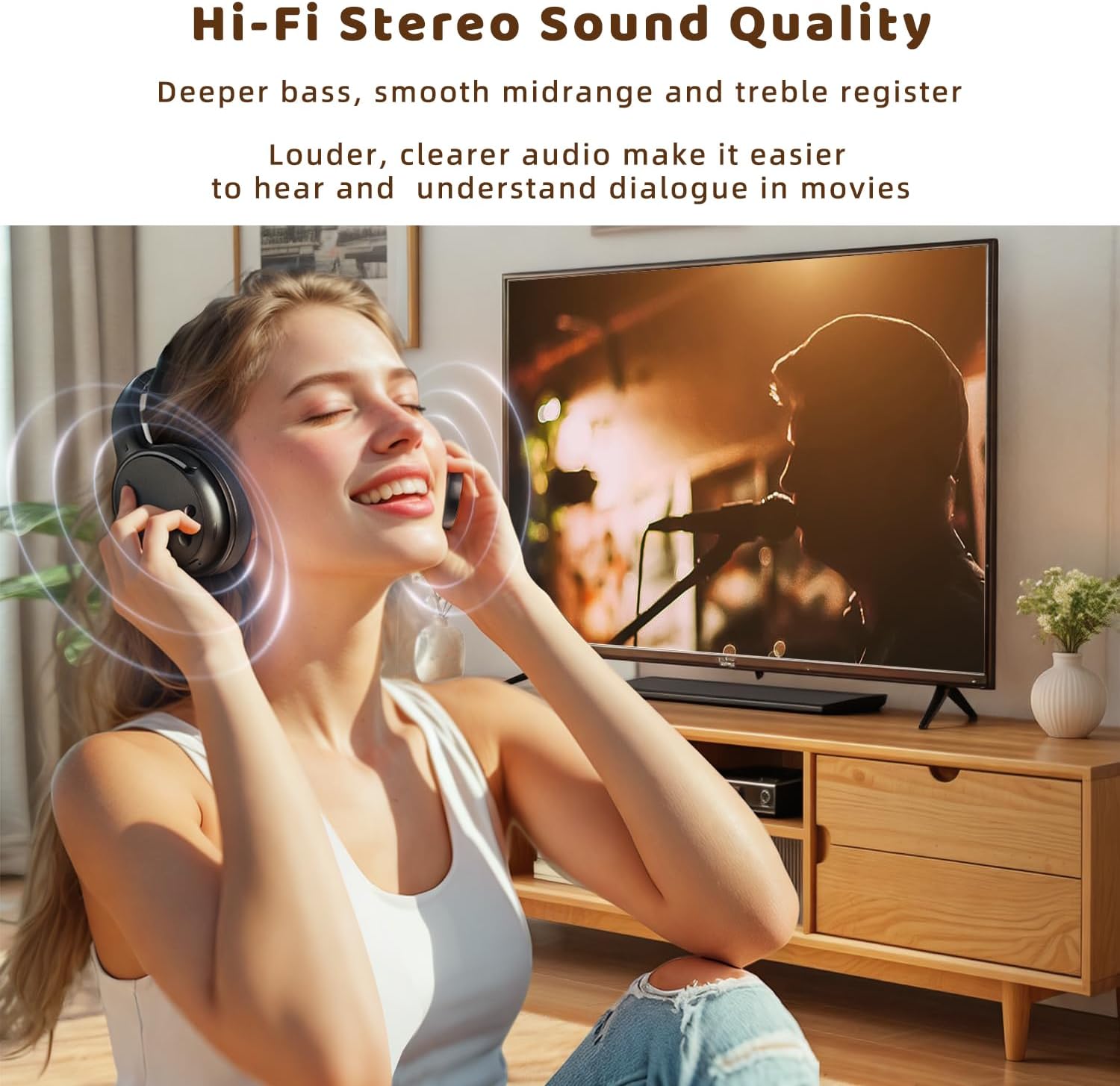 Holdsound Wireless Headphones for TV Watching, TV Headphones Wireless for Seniors with USB Transmitter, 25hrs, No Lip-Sync Delay, Plug and Play, Gifts for Elderly,Light Black - PuriLite
