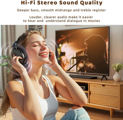 Holdsound Wireless Headphones for TV Watching, TV Headphones Wireless for Seniors with USB Transmitter, 25hrs, No Lip-Sync Delay, Plug and Play, Gifts for Elderly,Light Black - PuriLite