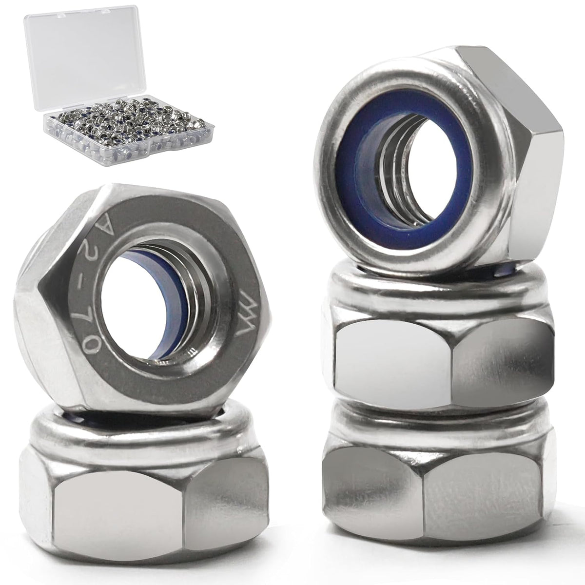 Vifmy 110 Pack 1/4"-20 Inch Lock Nuts,304 (A2-70) Stainless Steel Nylon Insert Locknuts,Standard Inch Thread Nylock Nuts for Bolts - PuriLite