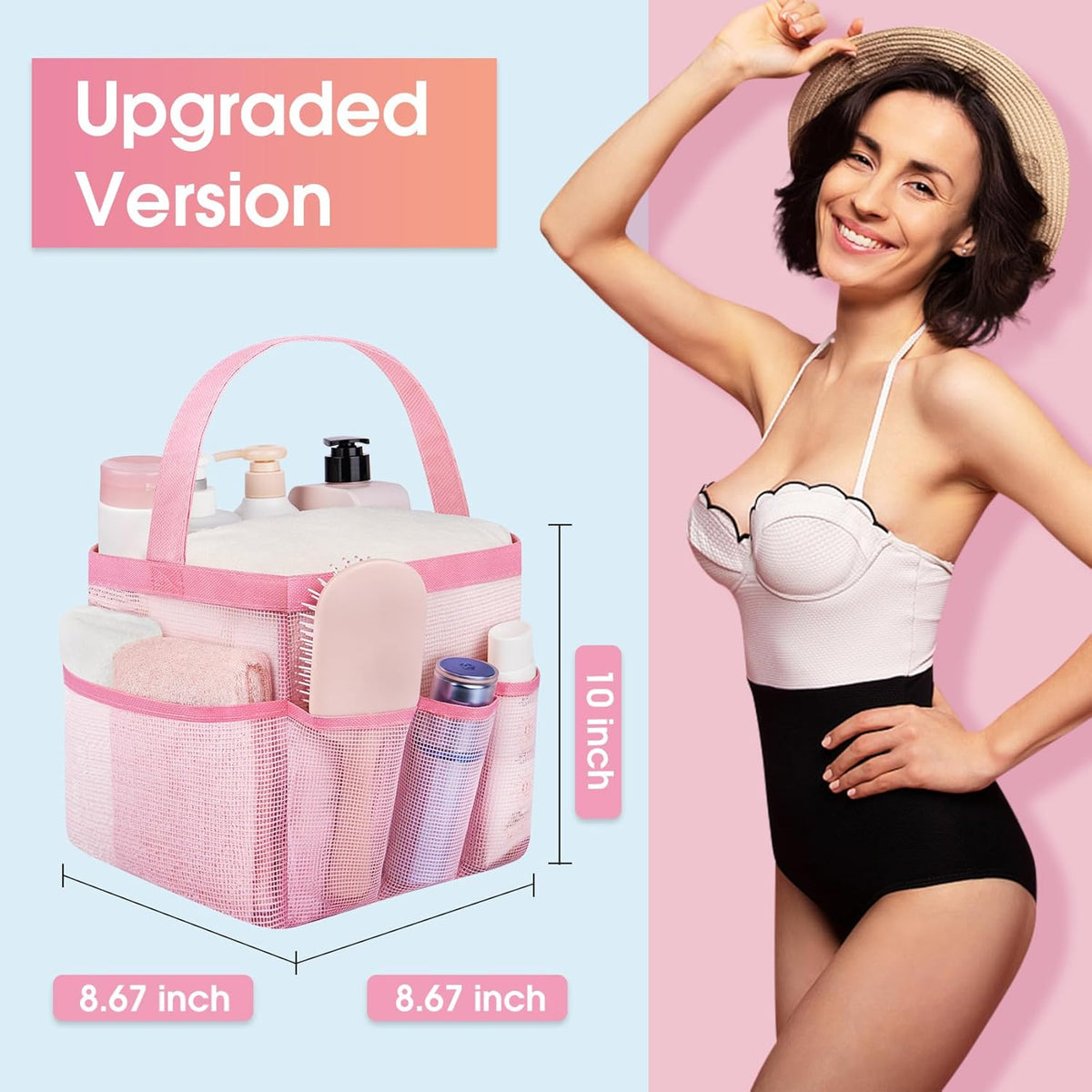 Attmu Mesh Shower Caddy Portable for College Dorm Room Essentials with 8 Pockets, Hanging Shower Caddy Basket Tote Bag Toiletry Accessories for Bathroom - PuriLite