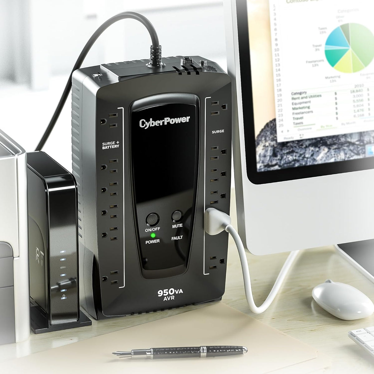 CyberPower AVRG900LCD Intelligent LCD UPS System, 900VA/480W, 12 Outlets, AVR, Compact - PuriLite