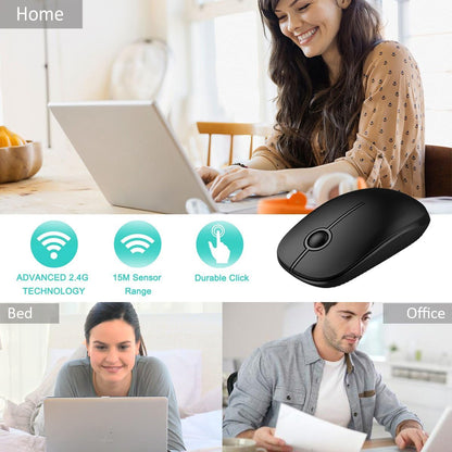 Wireless Mouse, Vssoplor 2.4G Slim Portable Computer Mice with Nano Receiver for Notebook, PC, Laptop, Computer (Black and Gray) - PuriLite