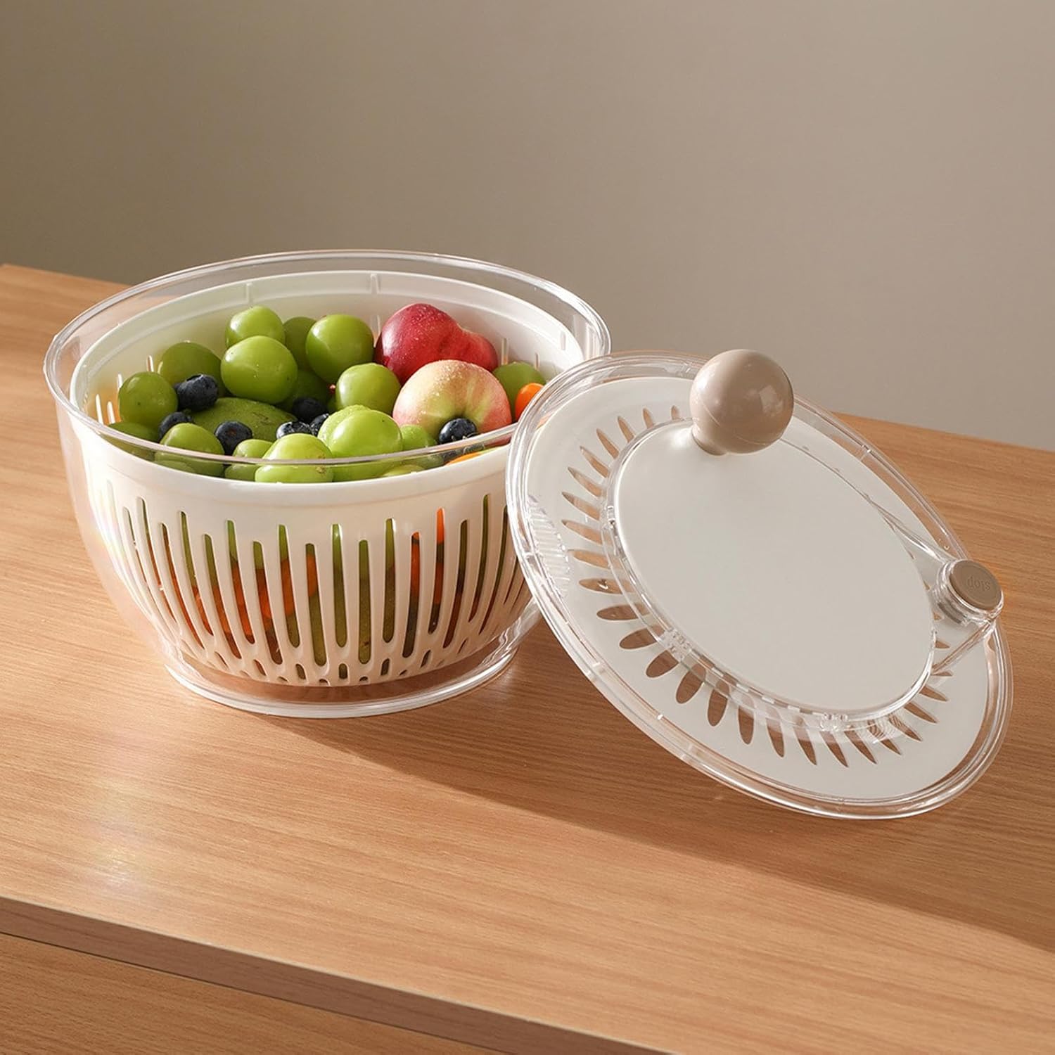 Salad Dryer - 4.5L Lettuce Dryer Spinner - Container with Non-Slip Base Bowl Strainer Storage for Kitchen Fruit Vegetable Refrigerator - PuriLite