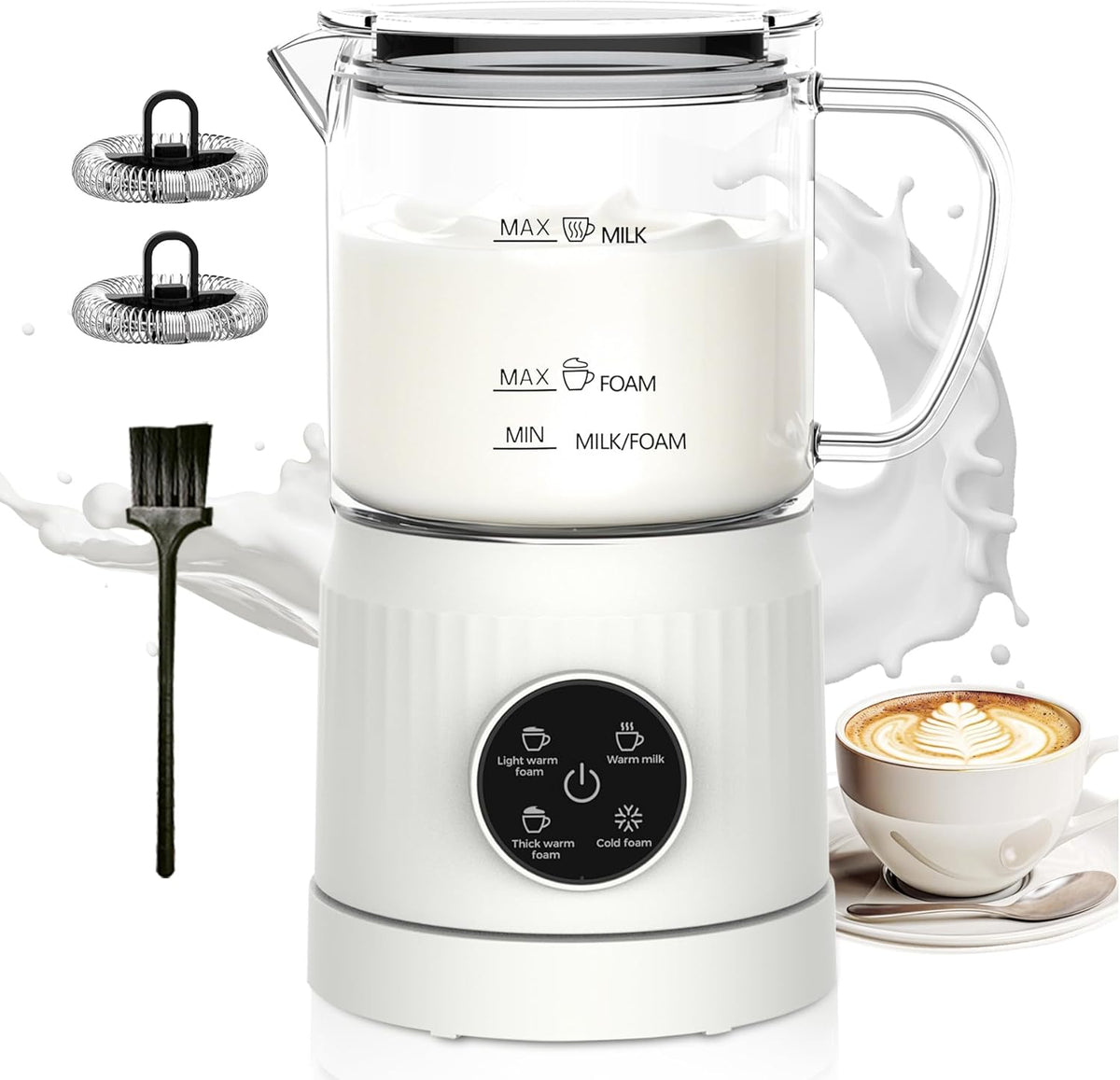 Casimhu 4-in-1 Milk Frother, Electric Milk Frother and Steamer with LED Touch Screen, Non-stick Bottom, Milk Warmer 13.52oz for Lattes, Cappuccinos, and Macchiatos at Home, White - PuriLite
