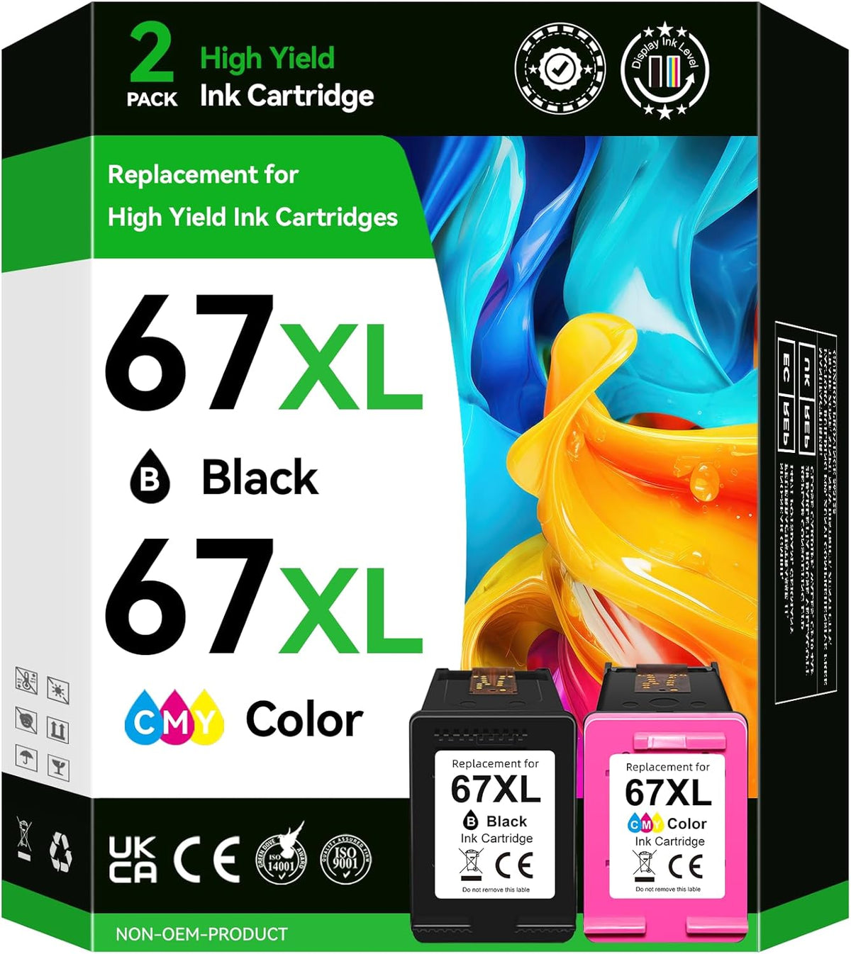 67XL Ink Cartridges Compatible for HP 67 Ink Cartridges Combo Pack Black Color Fit for Deskjet 2855e 4255e 2700 2755e 2734e 2842e 4255e 2723e 4155e 2742e 4100 Envy 6455e 6055e 6000 Printer - PuriLite