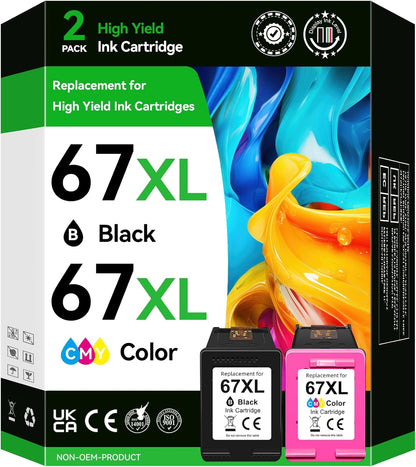 67XL Ink Cartridges Compatible for HP 67 Ink Cartridges Combo Pack Black Color Fit for Deskjet 2855e 4255e 2700 2755e 2734e 2842e 4255e 2723e 4155e 2742e 4100 Envy 6455e 6055e 6000 Printer - PuriLite