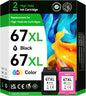 67XL Ink Cartridges Compatible for HP 67 Ink Cartridges Combo Pack Black Color Fit for Deskjet 2855e 4255e 2700 2755e 2734e 2842e 4255e 2723e 4155e 2742e 4100 Envy 6455e 6055e 6000 Printer - PuriLite