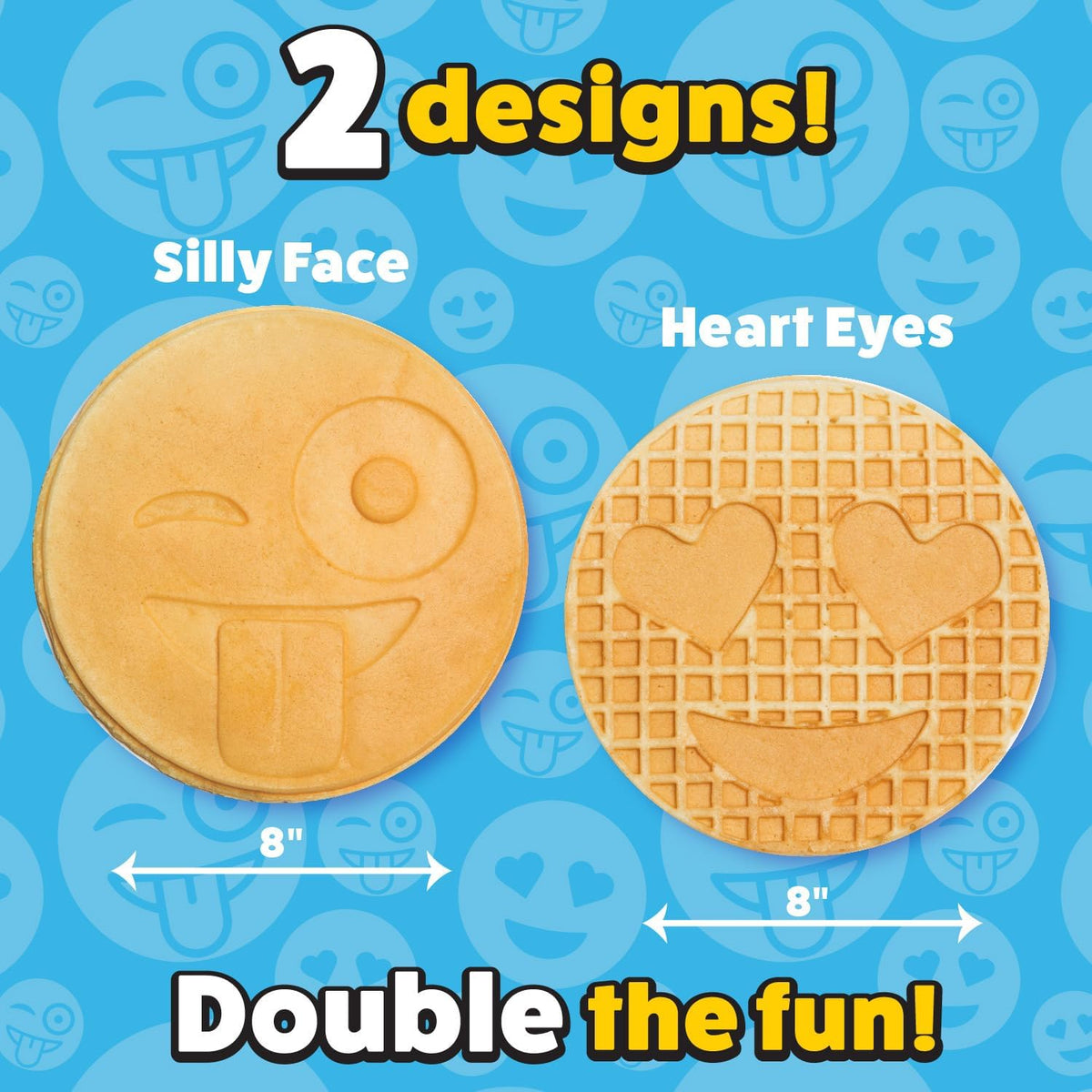 Smiley Face Waffler & Pancake Maker w 2 Interchangeable, Removable 8" Plates- Adjustable Temperature Control, Non-stick Electric Griddle Iron- Easy Clean, Make Kid's Breakfast Fun- Great Holiday Gift - PuriLite
