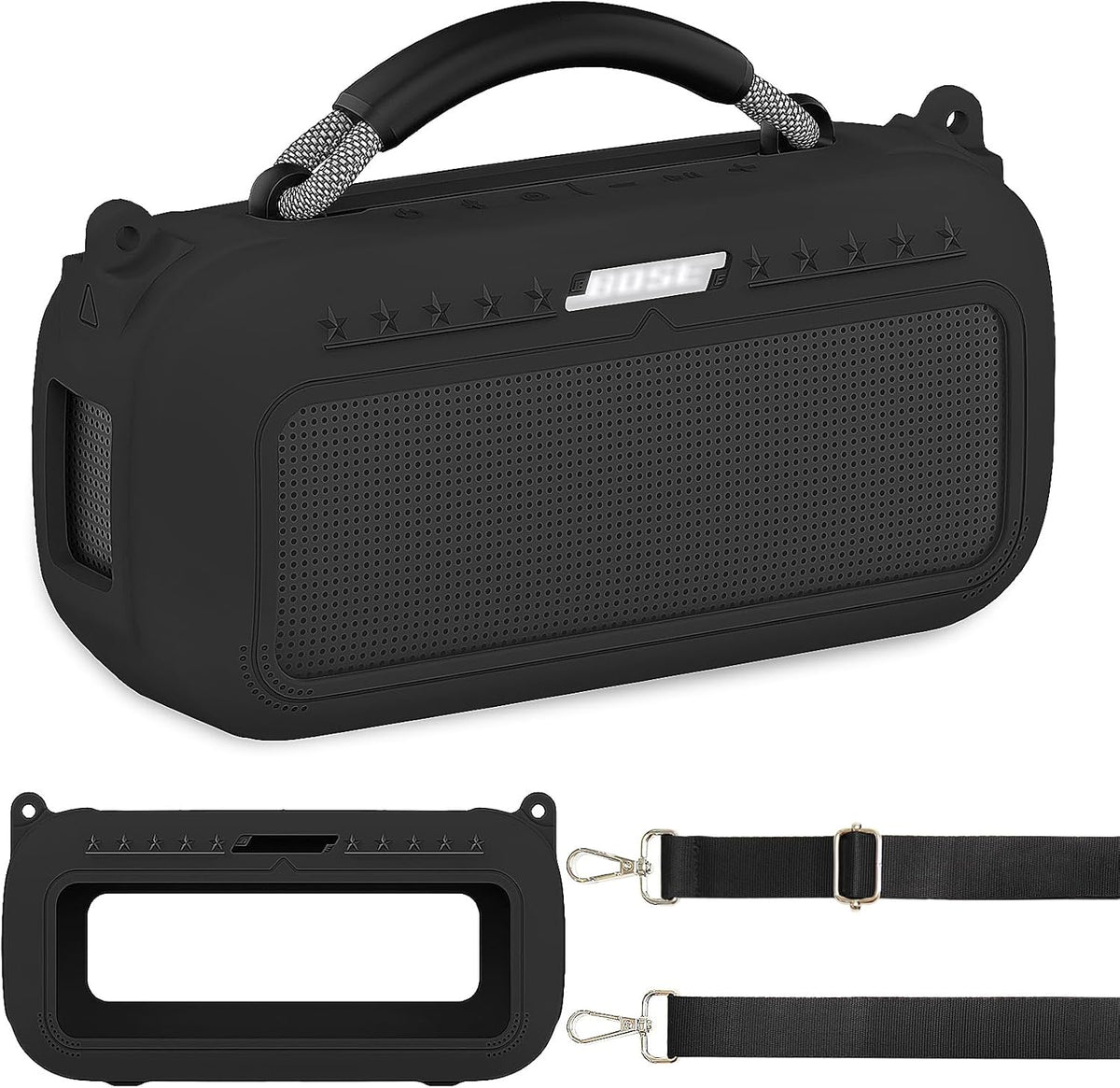 JCHPINE Silicone Cover Case for Bose SoundLink Max Portable Speaker Accessories, Soft Silicone Skin for Bose SoundLink Max Bluetooth Speaker with Shoulder Strap (Black Case) - PuriLite