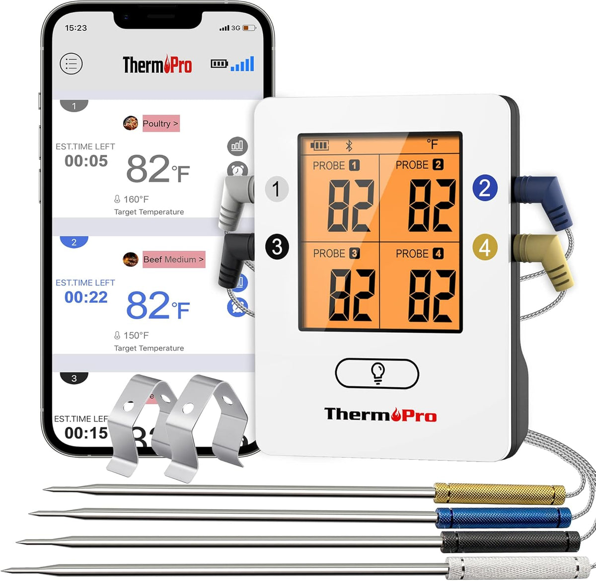 ThermoPro TP25 650FT Wireless Meat Thermometer with 4 Probes, Bluetooth Meat Thermometer for Cooking, BBQ Oven Food Smoker Thermometer Rechargeable - PuriLite