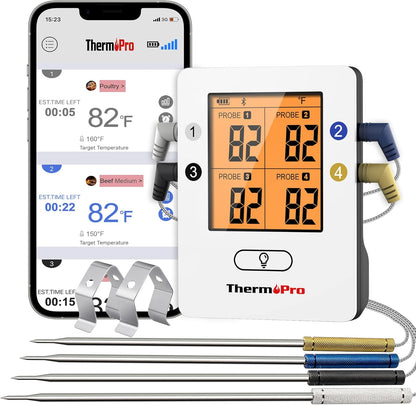 ThermoPro TP25 650FT Wireless Meat Thermometer with 4 Probes, Bluetooth Meat Thermometer for Cooking, BBQ Oven Food Smoker Thermometer Rechargeable - PuriLite