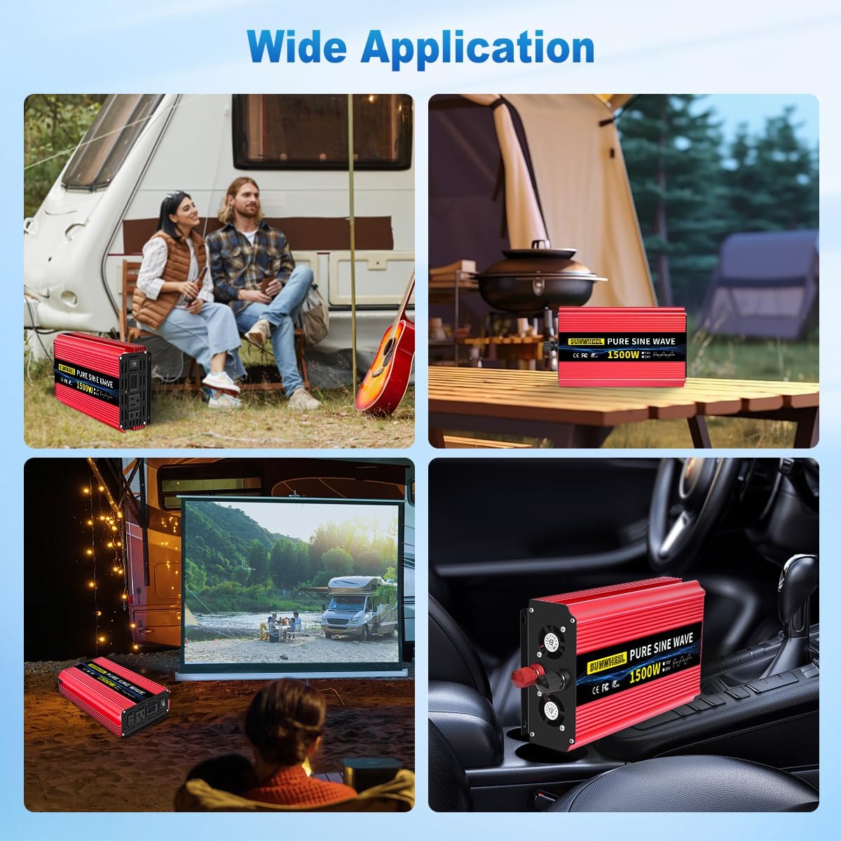 SUNWHEEL 4000W Pure Sine Wave Inverter, 12V DC to 110V/120V AC Power Inverter for RV、Microwave、Off Grid、Truck、Refrigerator、Air Conditioner with 4 AC outlets and LCD Display - PuriLite