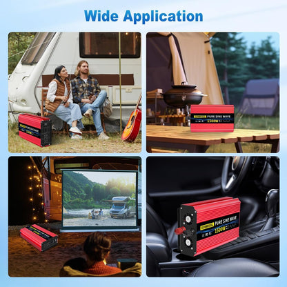 SUNWHEEL 4000W Pure Sine Wave Inverter, 12V DC to 110V/120V AC Power Inverter for RV、Microwave、Off Grid、Truck、Refrigerator、Air Conditioner with 4 AC outlets and LCD Display - PuriLite