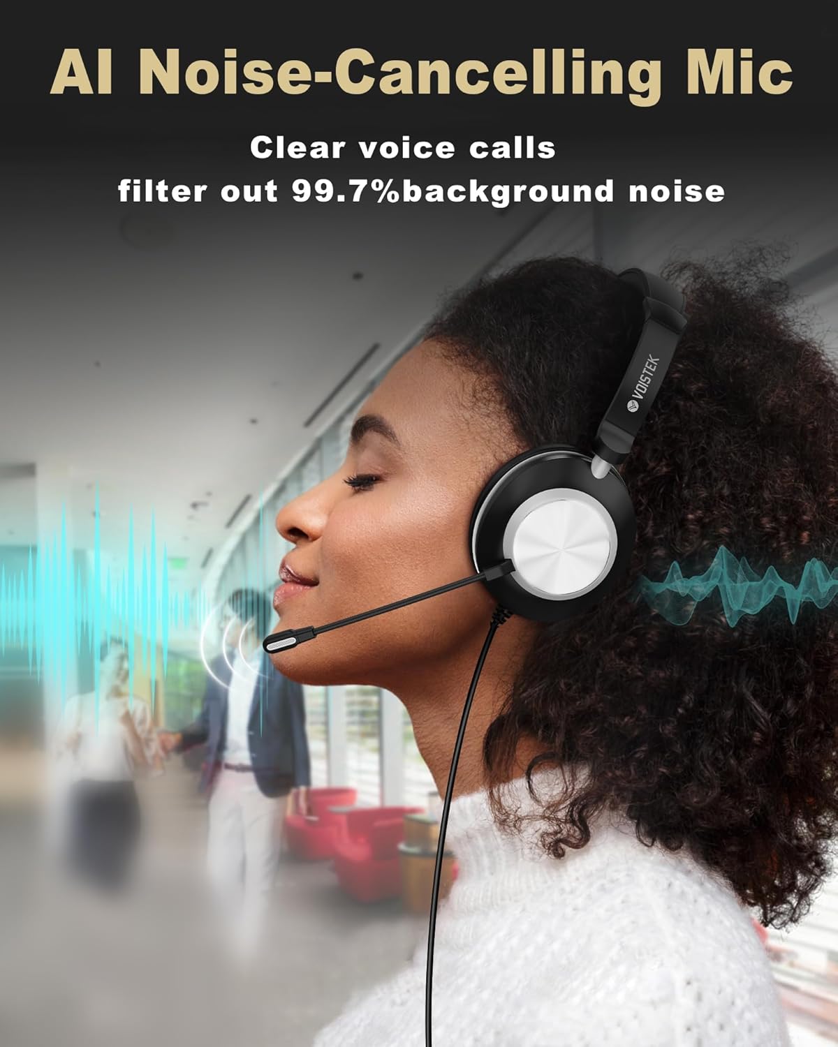 Voistek Computer HeadphonesWired USB C/3.5MM/USB Headset; with Noise Cancelling Microphone & Volume Controls Compatible with PC,Laptop,Mac,iPad,Home,Office,Meeting,Skype,Zoom(882F) - PuriLite