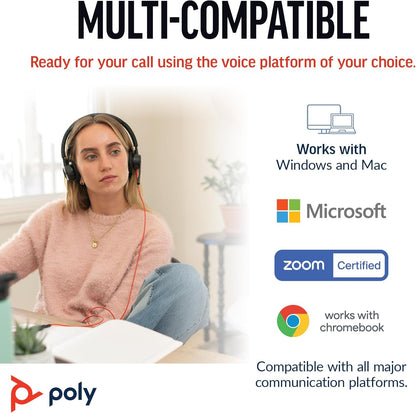 Poly Blackwire 8225 Premium Wired Headset (Plantronics) – Active Noise Canceling – Hi-fi Stereo - Connect to PC/Mac - Works w/Teams, Zoom - Amazon Exclusive - PuriLite