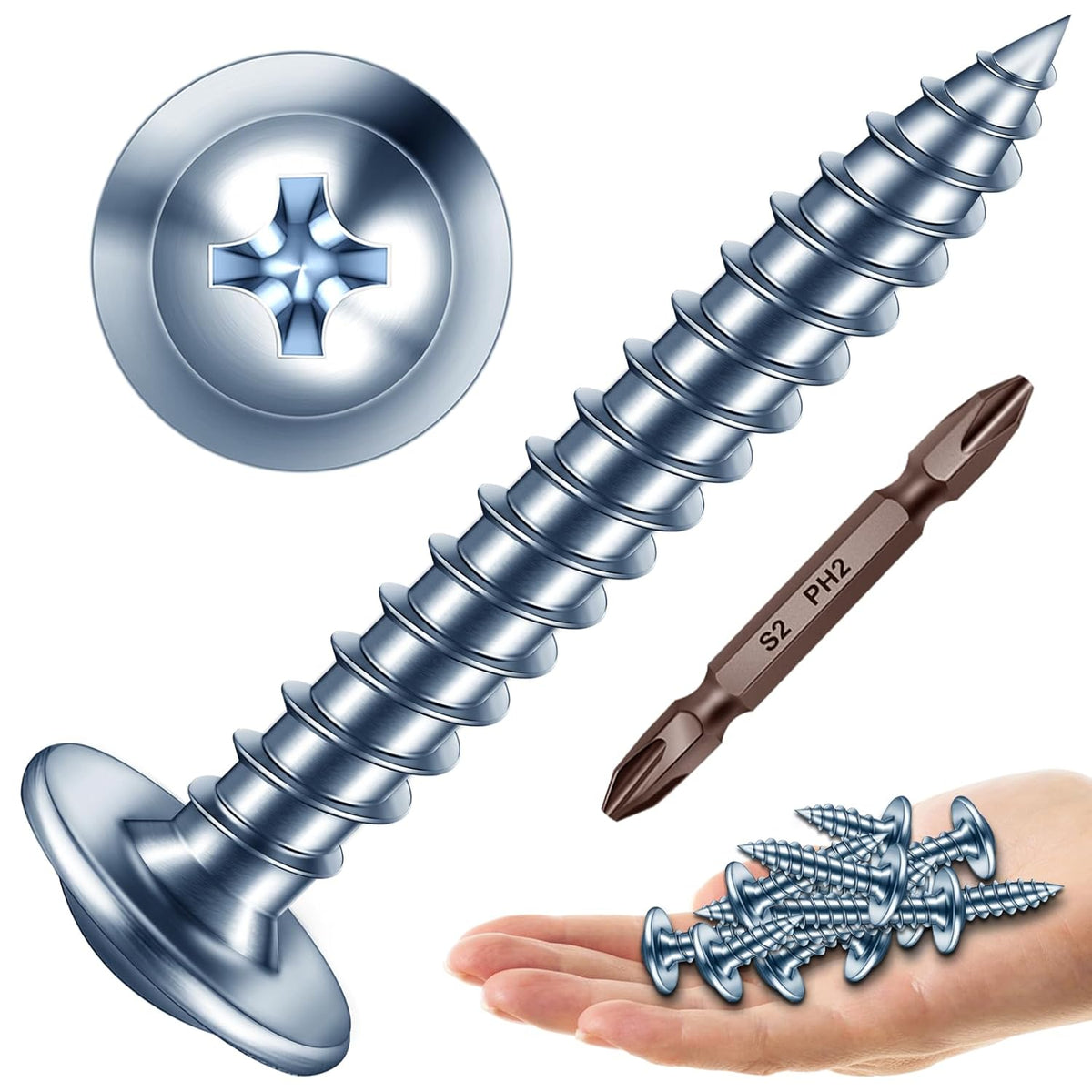 150Pcs #8 × 2" Black Screws for Wood, Phillips Truss Head Wood Screws, Quick Metal Self Tapping, Zinc Plated Steel, Truss Head Screws by Mywish - PuriLite