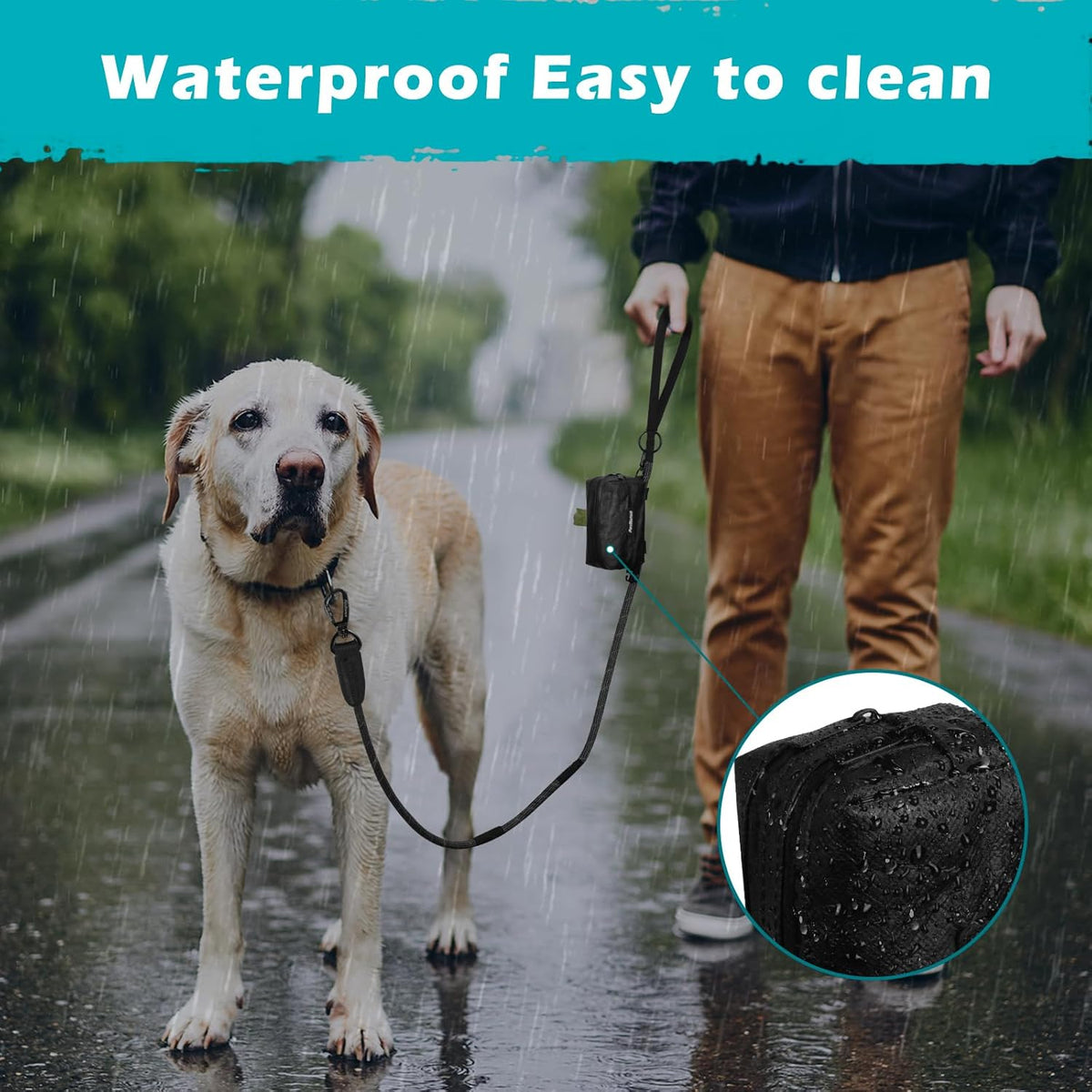 PetBonus Waterproof Dog Poop Bag Holder for leashes, Portable Pet Waste Bag Dispenser, 2 Pouches for Treat Holder and Walking Accessories, Fit All Leashes, Includes 1 Roll of Dog Poop Bags (Green) - PuriLite