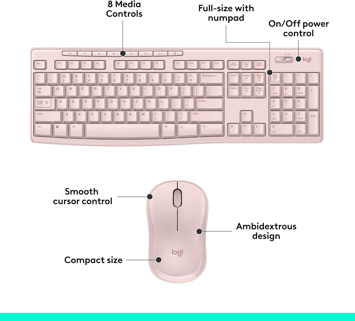 Logitech MK295 Wireless Mouse & Keyboard Combo with SilentTouch Technology, Full Numpad, Advanced Optical Tracking, Lag-Free Wireless, 90% Less Noise - Graphite - PuriLite