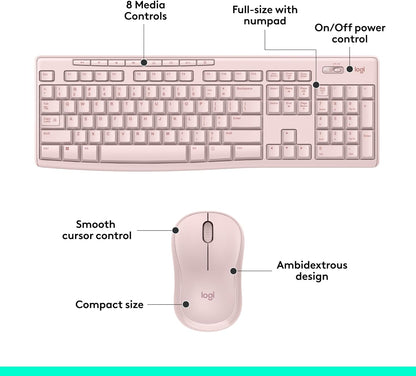 Logitech MK295 Wireless Mouse & Keyboard Combo with SilentTouch Technology, Full Numpad, Advanced Optical Tracking, Lag-Free Wireless, 90% Less Noise - Graphite - PuriLite