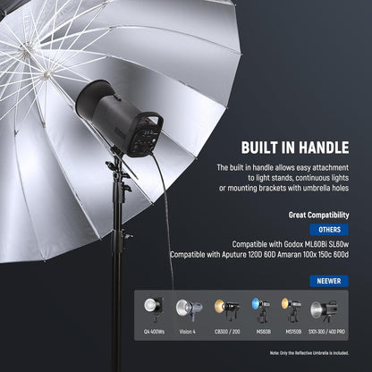 NEEWER 71"/180cm Parabolic Reflective Umbrella Photography with White Inner, Soft Lighting with Diffuser Cover, Bag, Quick Fold for Camera Photo Studio Video Light Shooting Monolight Flash, NS4U - PuriLite