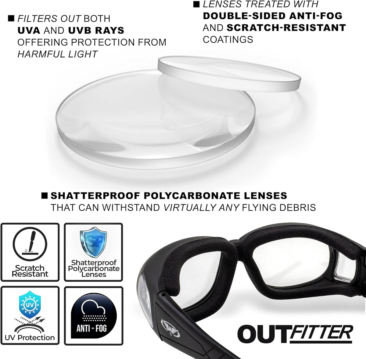 Outfitter clear motorcycle glasses. Over-Prescription glasses - PuriLite