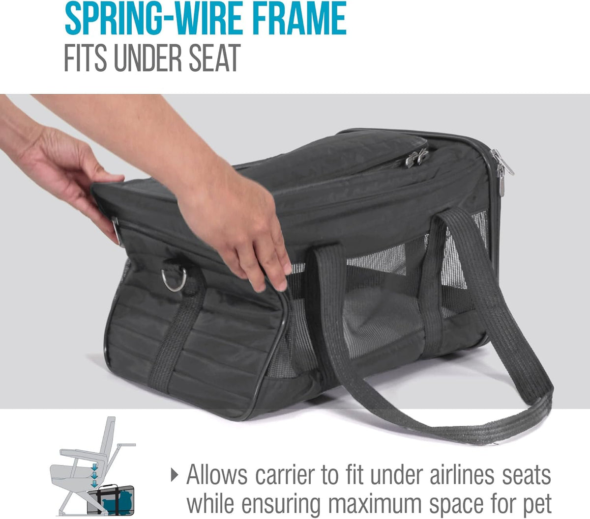 Sherpa Original Deluxe Travel Bag Pet Carrier, Airline Approved & Guaranteed-On-Board - Mesh Panels & Spring Frame, Locking Safety Zippers, Machine Washable Liner - Charcoal Gray, Medium - PuriLite