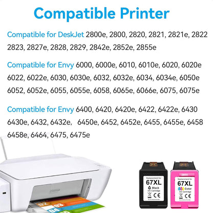 67XL Ink Cartridges Compatible for HP 67 Ink Cartridges Combo Pack Black Color Fit for Deskjet 2855e 4255e 2700 2755e 2734e 2842e 4255e 2723e 4155e 2742e 4100 Envy 6455e 6055e 6000 Printer - PuriLite