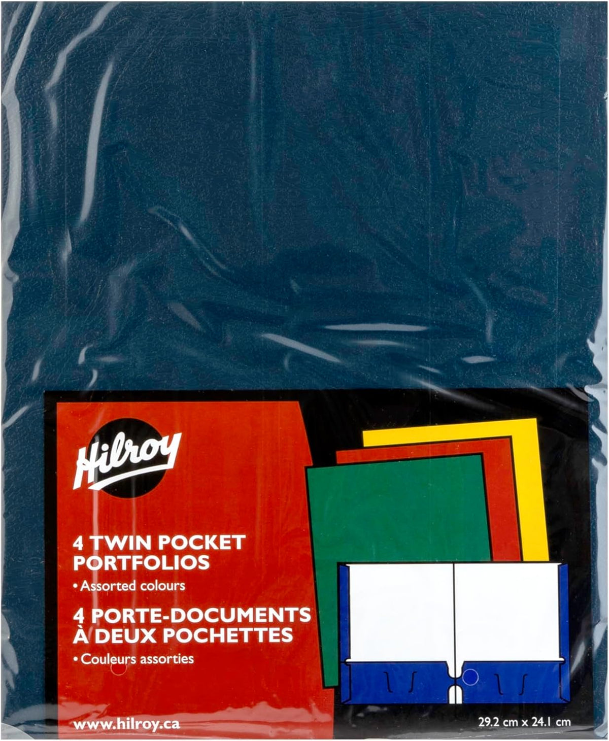 Hilroy Twin Pocket Portfolios, 9.5" x 11.75", 4-Pack, Assorted Colours (06042) - PuriLite