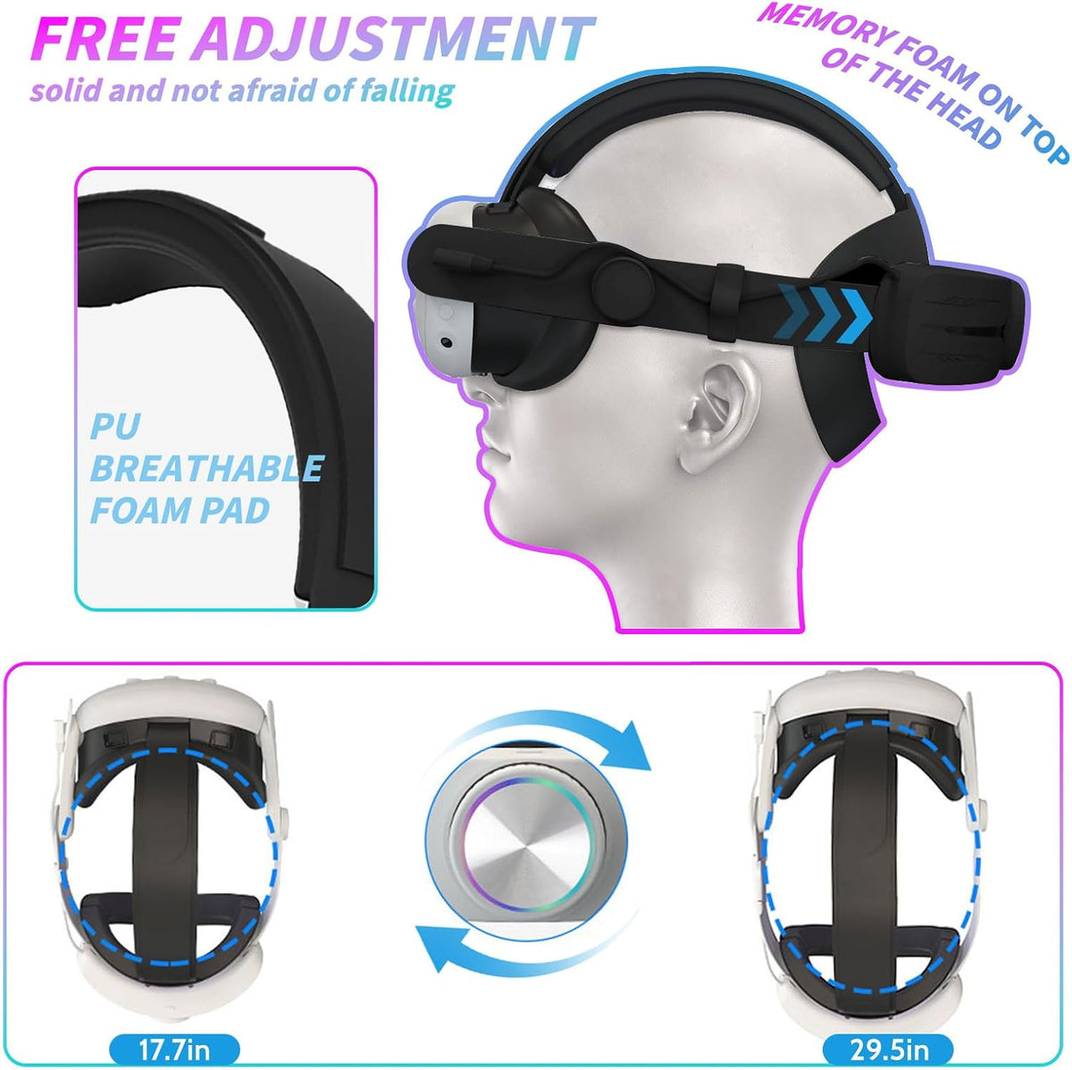 Crspexil Head Strap Battery Pack for Meta Quest 3， with Extended 12000mah Battery Pack，with RGB Light(Compatible with Meta Quest 3S) - PuriLite