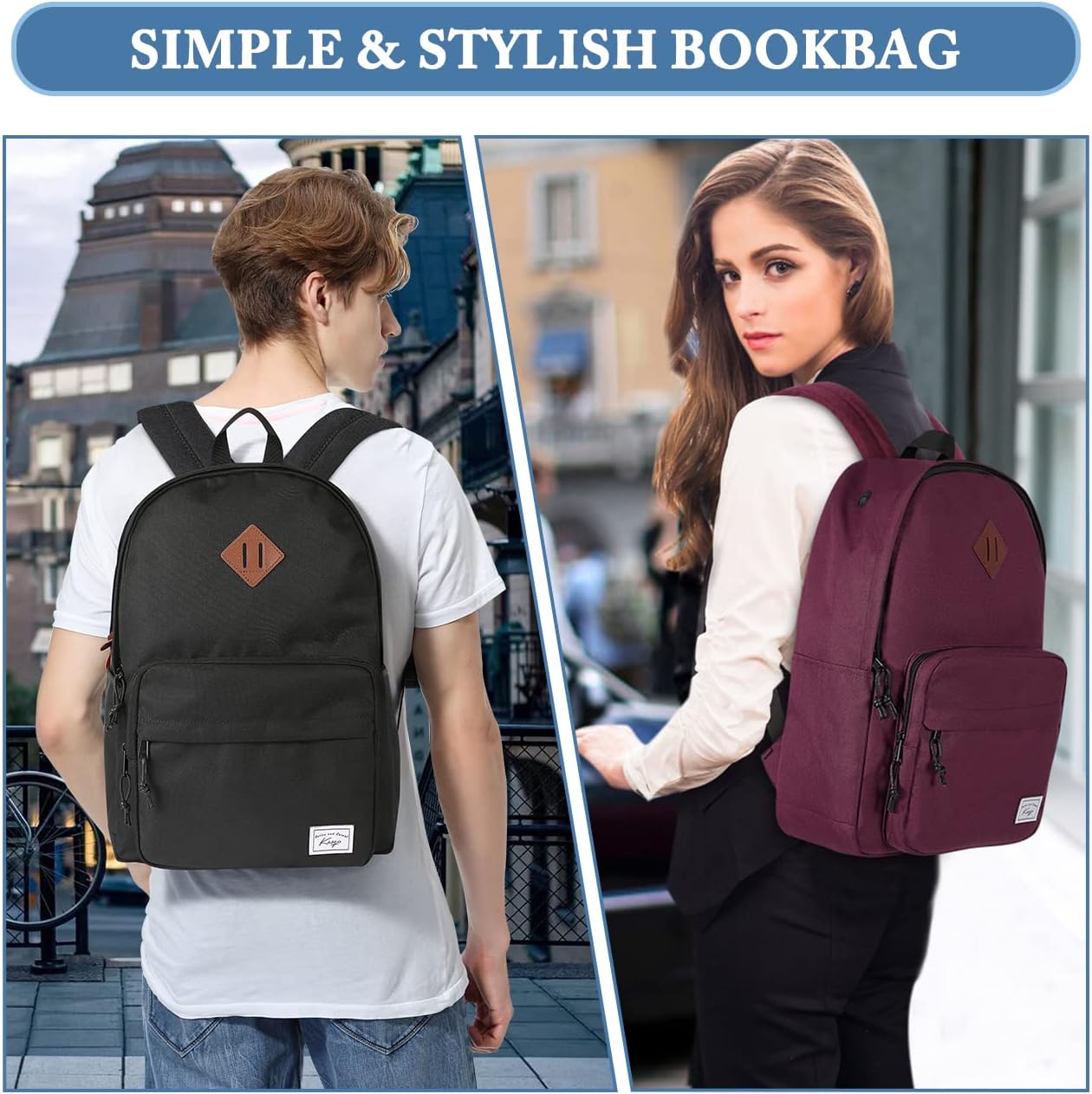 School Backpack, Kasqo 15.6 Inch Classic Lightweight Water-Resistant Backpack for Men Women Teens Girls Boys Kids to School, College, Travel, Work, Black - PuriLite
