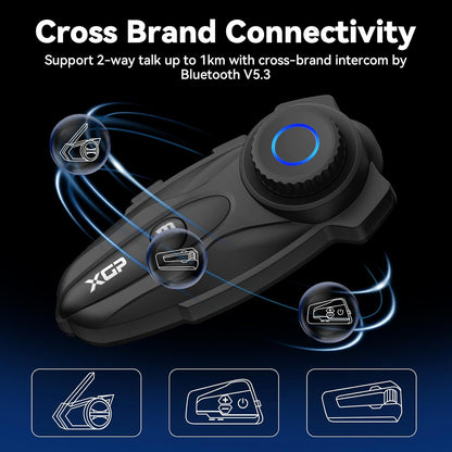 XGP X10 Mesh Motorcycle Bluetooth Headset – 10 Riders Group Intercom 3000m Range, Bluetooth 5.3 Helmet Communication System with Audio Multitasking, Music Sharing & IP67 Waterproof (2 Pack) - PuriLite