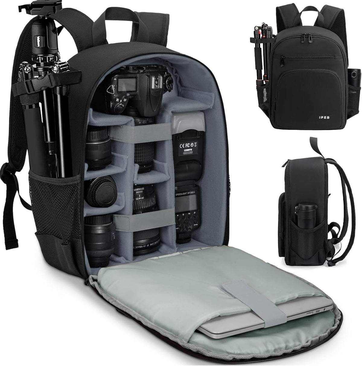 IPEB Camera Backpack Bag with Tripod Holder Water Resistant Camera Cases Photography Backpack Anti-Theft for DSLR Camera - PuriLite