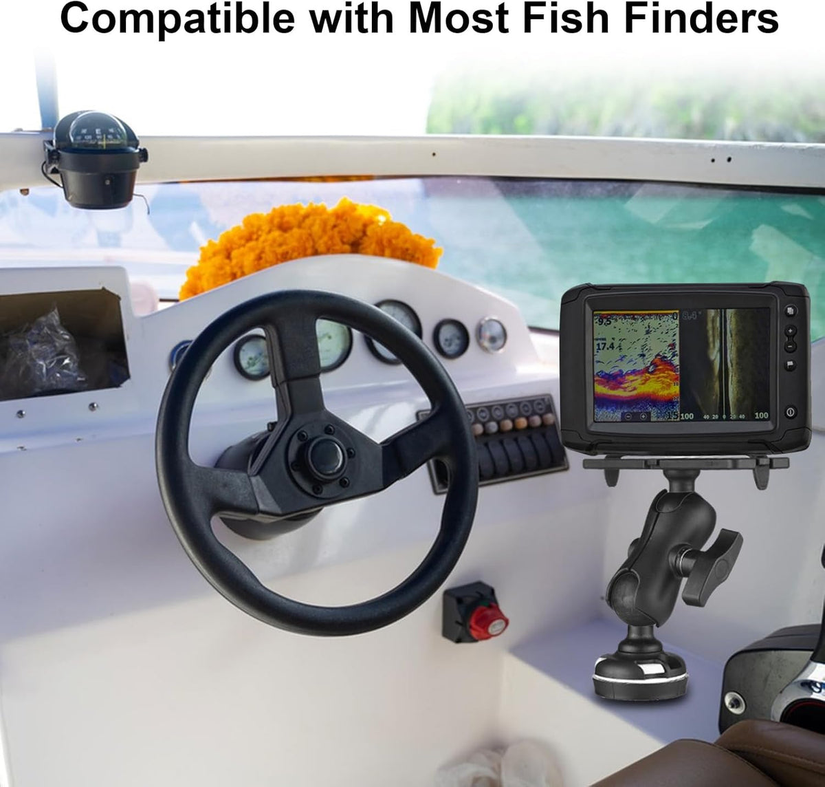 fosa Fish Finder Mount Base, Universal Fish Finder Bracket, Adjustable Kayak Electronic Holder with 360° Rotation Fishing Accessories - PuriLite
