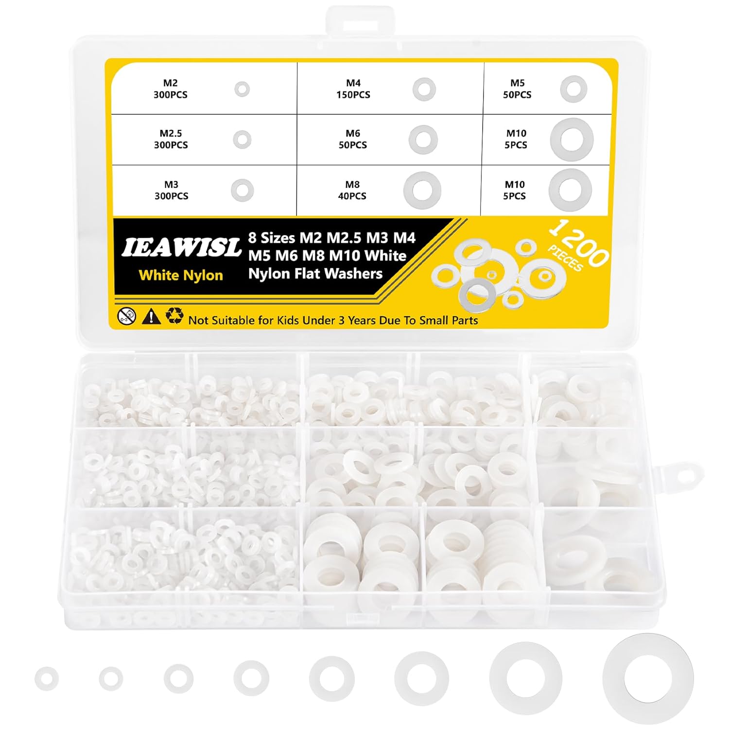 1050Pcs Flat Washers Set, 304 Stainless Steel Flat Washers for Screws, Assorted Sizes (M2 M2.5 M3 M4 M5 M6 M8 M10 M12) for Industrial Use - PuriLite