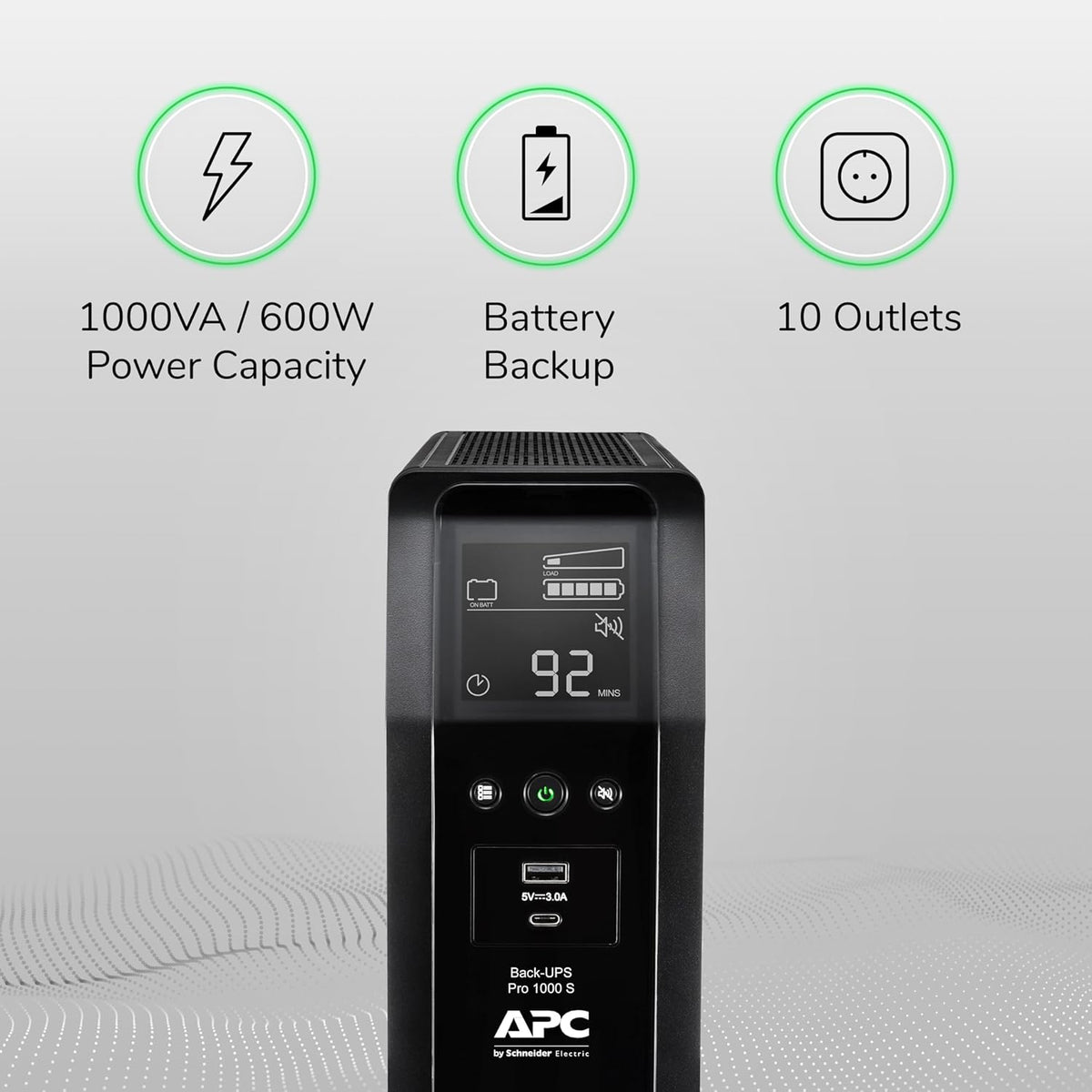 APC BR1000MS Sine Wave UPS Battery Backup & Surge Protector, 1000VA, Backups Pro, Black - PuriLite