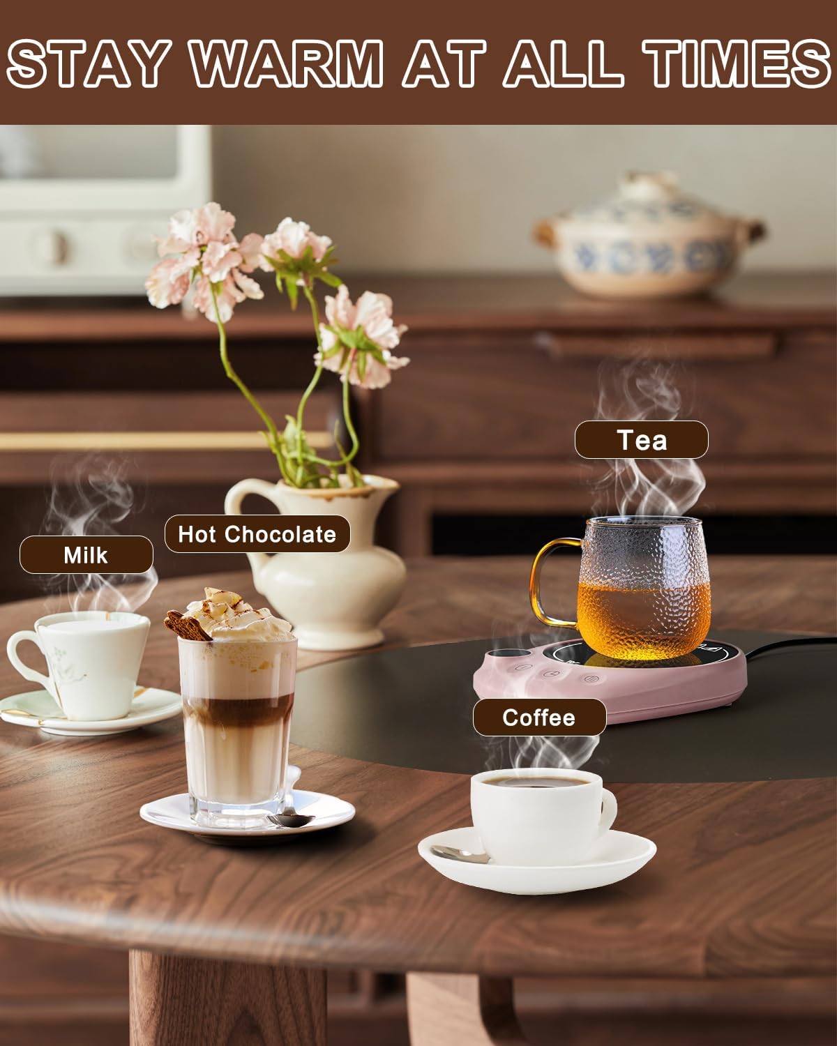 MYMULIKE Mug Warmer, Coffee Mug Warmer for Desk with 4 Temperature Settings (55℃/65℃/75℃/85℃), Coffee Warmer with Auto Shut Off, 1-12 Hour Timer, Desk Accessories for Office/Home - PuriLite