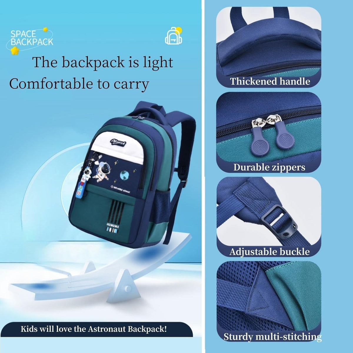 MITOWERMI Astronaut-space Backpack for Boys-Girls Elementary Middle School Bags for Girls Kids Bookbag - PuriLite