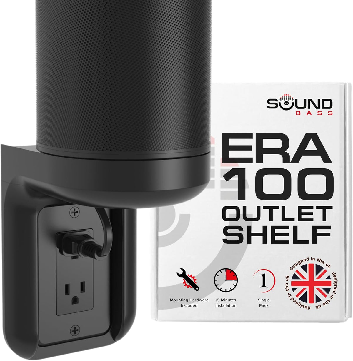ERA100 Shelf Wall Outlet AC, White, Home, Compatible with Sonos ERA 100, Plug Mount Organizer, Bathroom, Kitchen, Bedrooms, Cord Management, Easy Installation, Mounting Kit Included - PuriLite