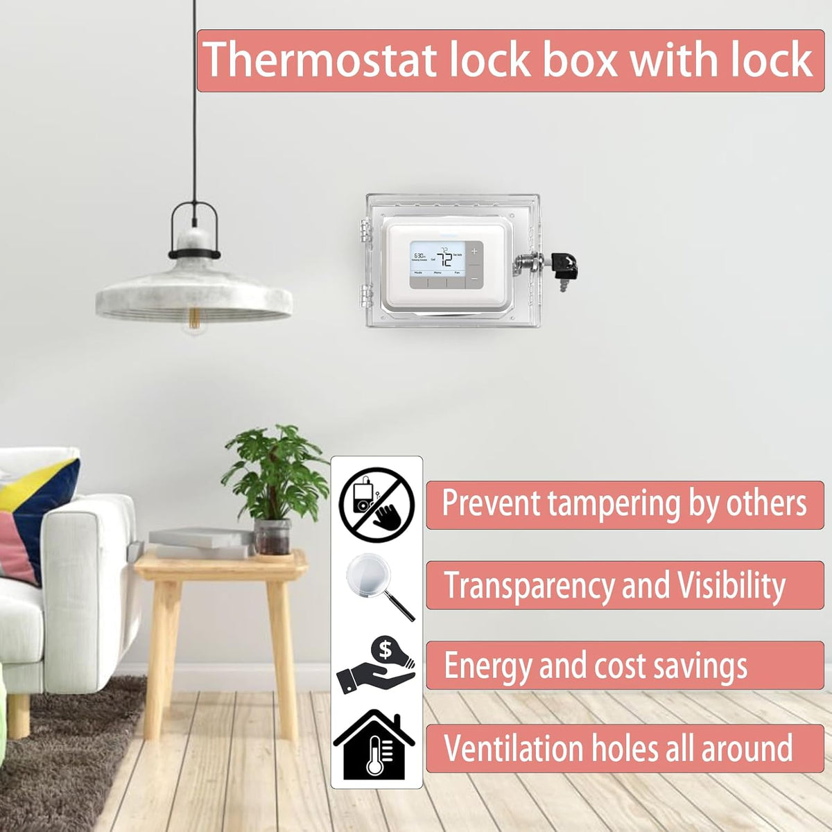 PKLIYH Universal Small Thermostat Lock Box-Thermostat Cover with Key Clear Small Thermostat Guard Fit All Ecobee,Google,Nest Thermostat on Wall 4.72''*4.72''*2'' or Smaller - PuriLite
