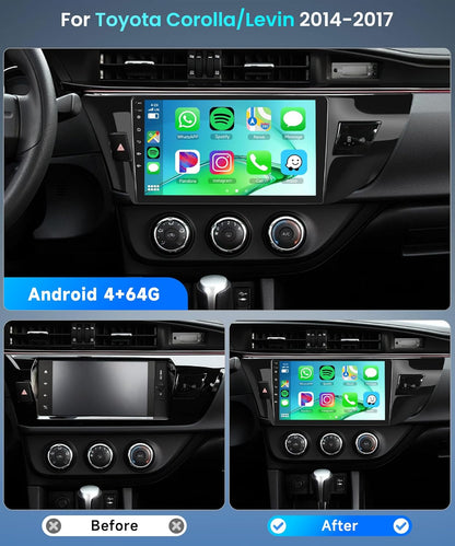 4+64G Android Car Radio Stereo for Toyota Corolla/Levin 2014-2017 with Wireless Carplay Android Auto, 10'' Touch Screen with Bluetooth GPS Navigation Mirror Link WiFi FM/RDS DSP AHD Backup Camera SWC - PuriLite
