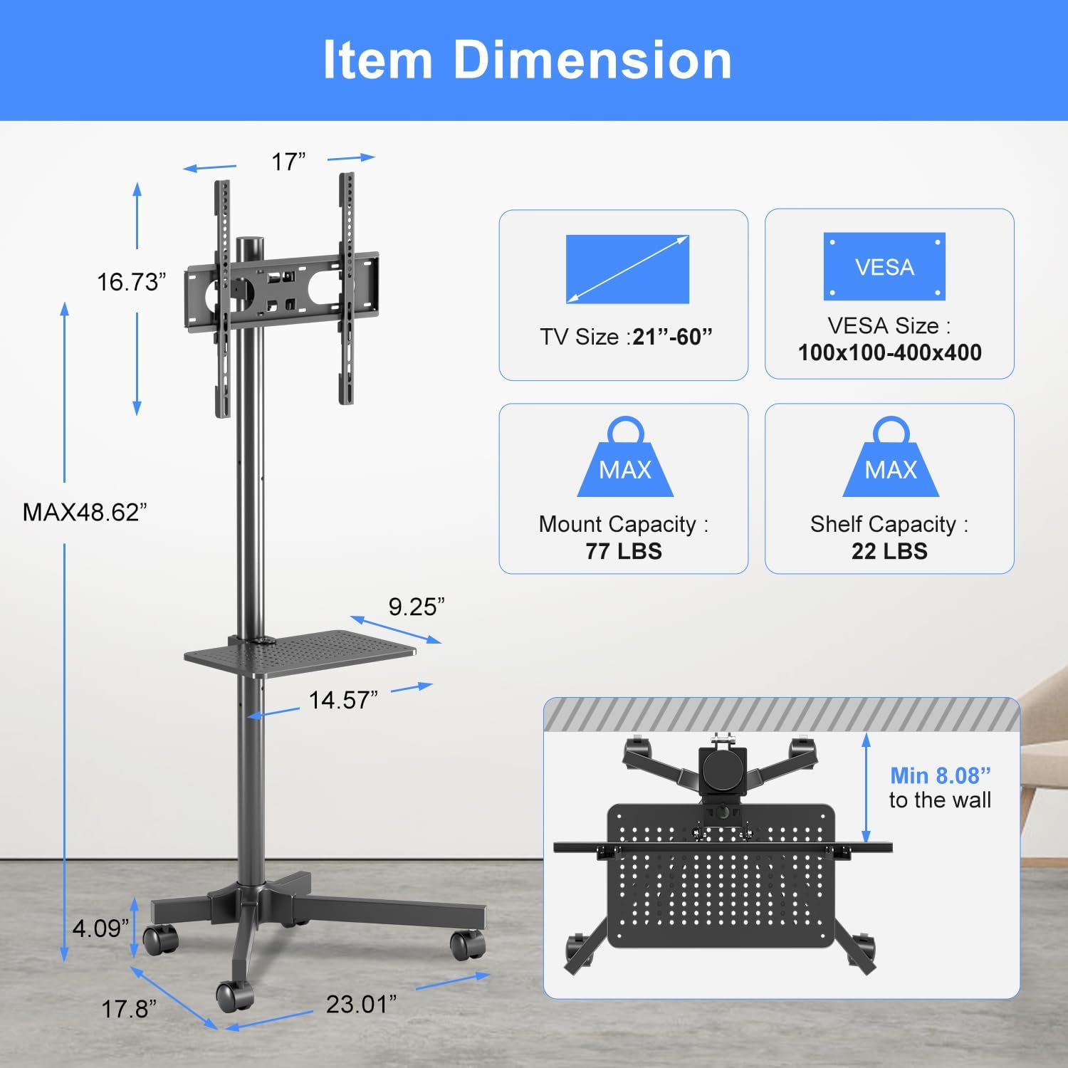 Suptek Universal TV Stands, Table Top TV Stand, Pedestal TV Stand for Most 17"-55" Screens, Height Adjustable TV Base Stand with Tempered Glass Base and Wire Management, Hold up to 40kg, VESA 75/400mm - PuriLite