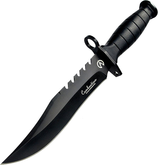 Fixed Blade Camping Knife, Hunting Knife with Nylon Sheath in Non-Slip Handle and High Carbon Stainless Steel Black Blade, Tactical Tools for Outdoor Hiking, Fishing, Carving, Diving, Bowie Combat Knife Everyday Carry - PuriLite