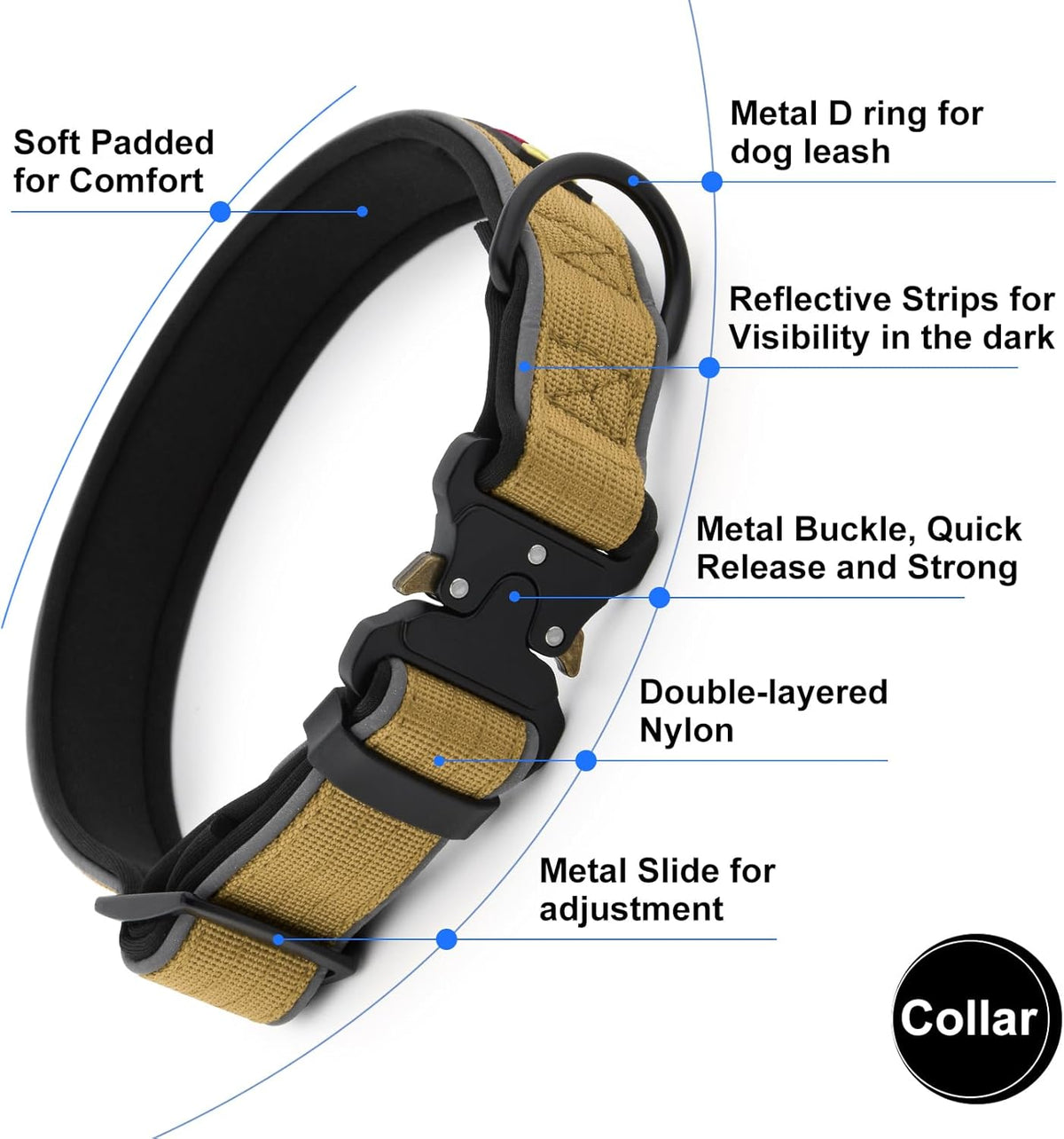 Plutus Pet Tactical Dog Collar, Reflective, Adjustable Heavy Duty Dog Collar, Soft Padded and Comfortable, for Small Medium and Large Dogs (Red, L) - PuriLite
