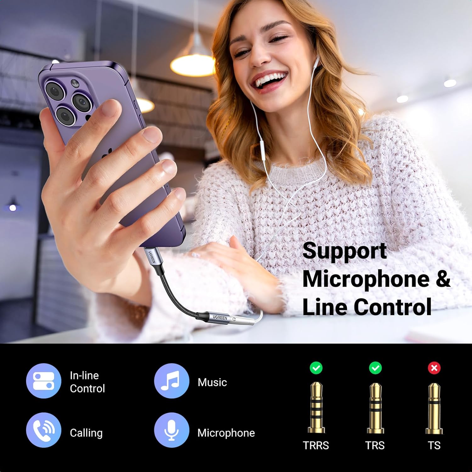 UGREEN Headphone Adapter for iPhone MFi Certified Lightning to 3.5 mm Earphone Jack Male to Female Braided Audio Aux Stereo Cable Connector Dongle for iPhone 14 13 12 SE 11 Pro Max, XS XR Plus, Gray - PuriLite