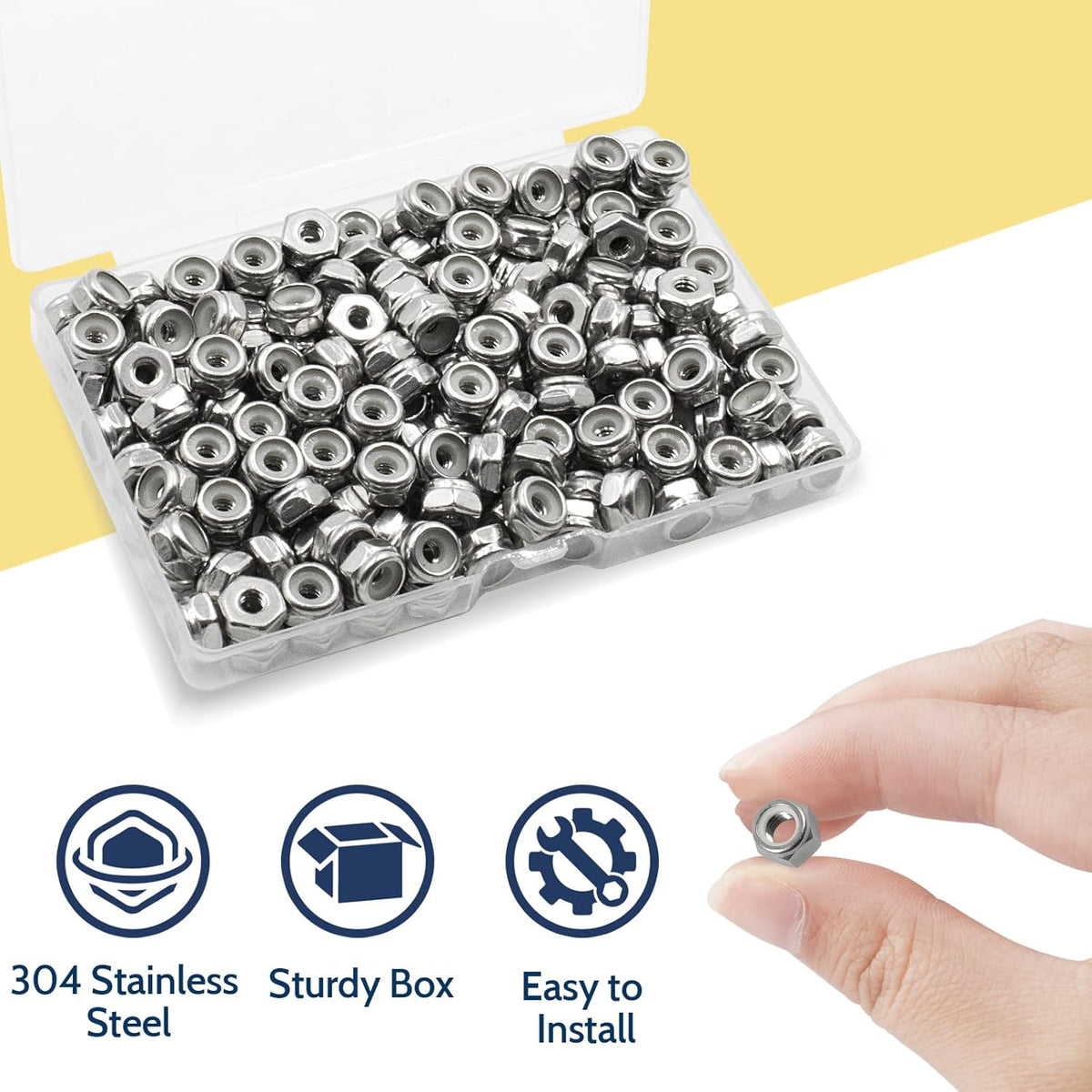 Vifmy 110 Pack 1/4"-20 Inch Lock Nuts,304 (A2-70) Stainless Steel Nylon Insert Locknuts,Standard Inch Thread Nylock Nuts for Bolts - PuriLite